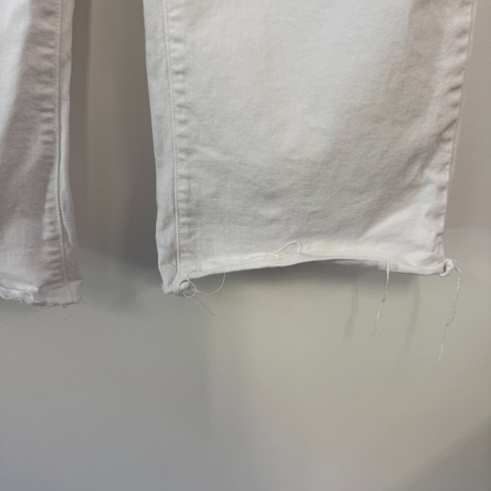 Paige White Denim Wide Leg Crop Raw Hem Jeans - Picture 3 of 5